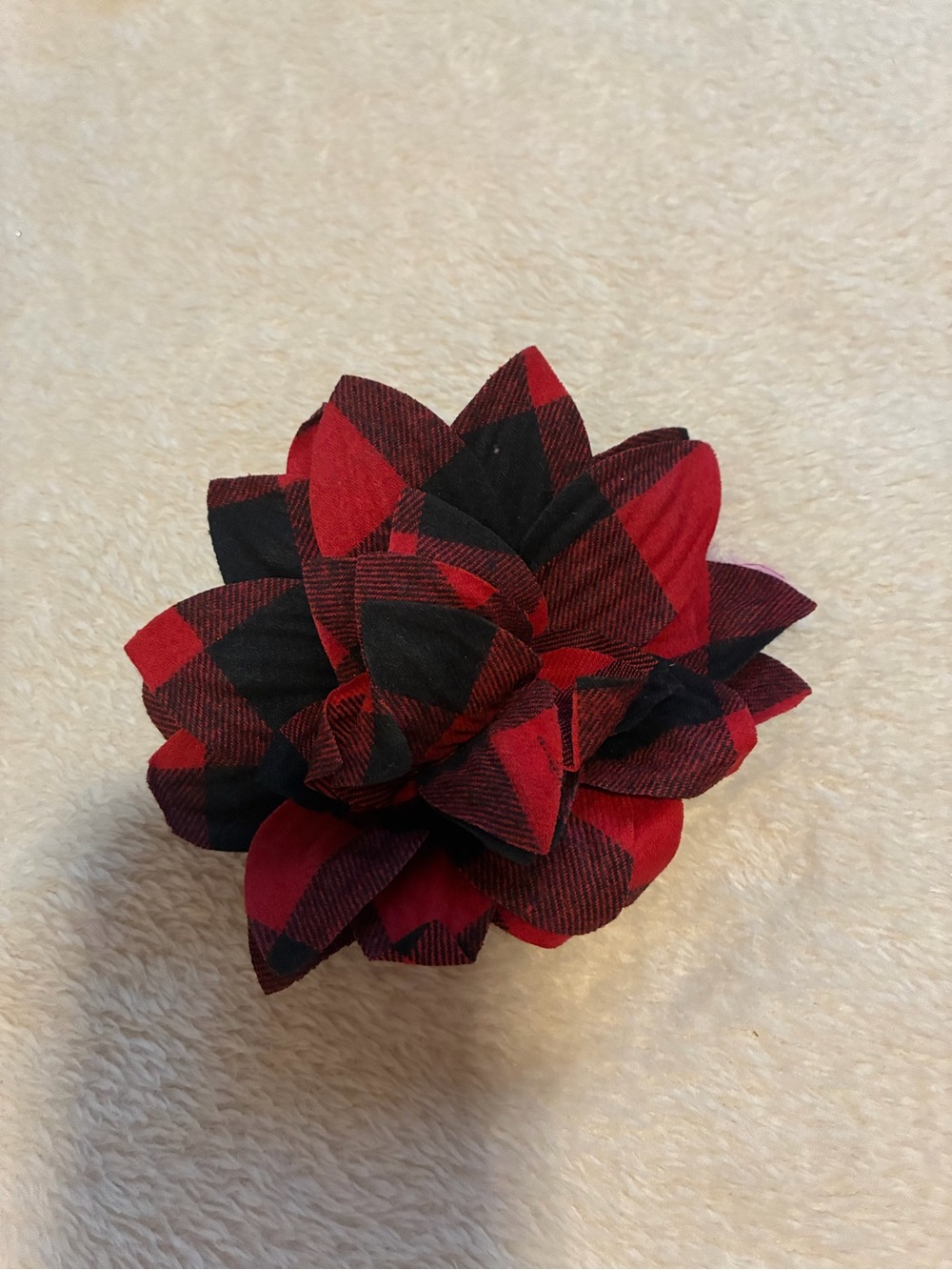 Plaid Red & Black Fabric Flower Hair Clip - Women Accessories